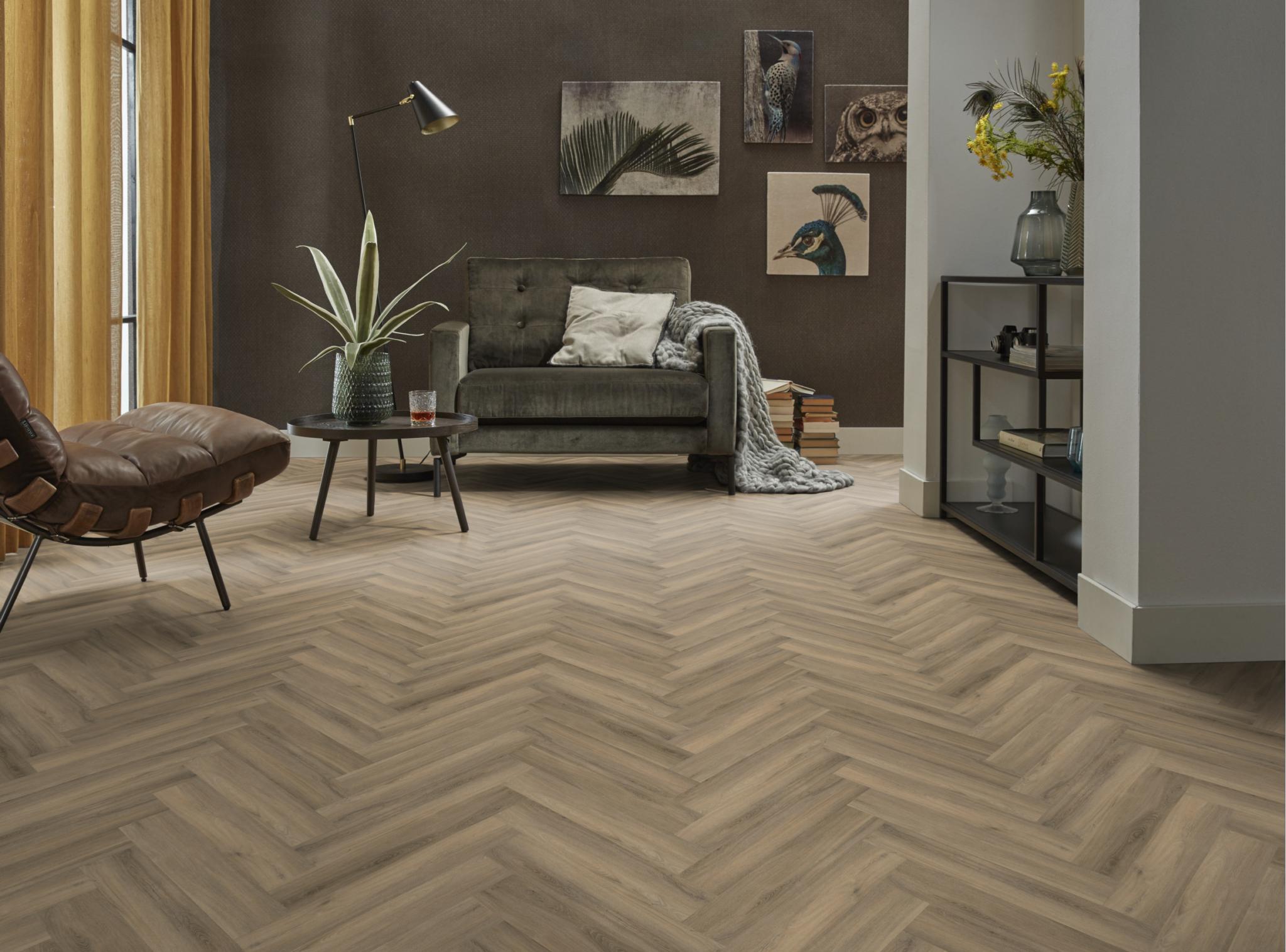 AMBIANT Spigato Light Brown Visgraat - PVC Lijm vloer